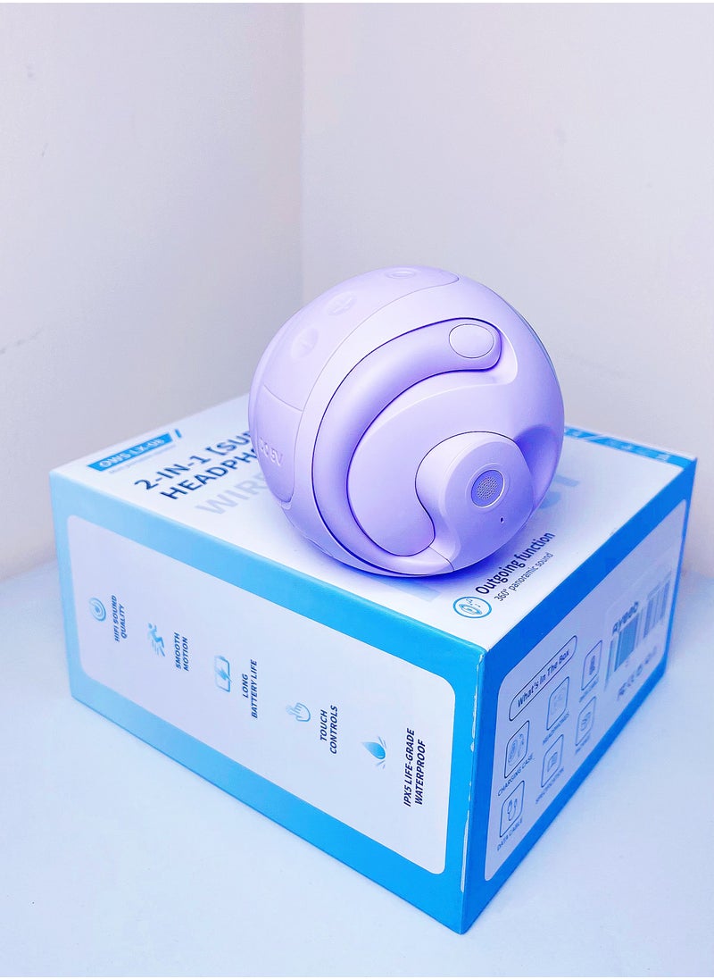 Generic - Open Ear TWS Headphones with Ear hook, Portable Mini Speaker 3D Ball Charging Case Clear Stereo Sound Built-in Mic,Wireless Headset Earbuds Workout Sports Fitness Bluetooth Earphones (Lavender Purple) - Image 1