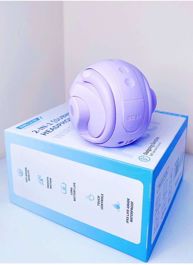 Generic - Open Ear TWS Headphones with Ear hook, Portable Mini Speaker 3D Ball Charging Case Clear Stereo Sound Built-in Mic,Wireless Headset Earbuds Workout Sports Fitness Bluetooth Earphones (Lavender Purple) - Image 1