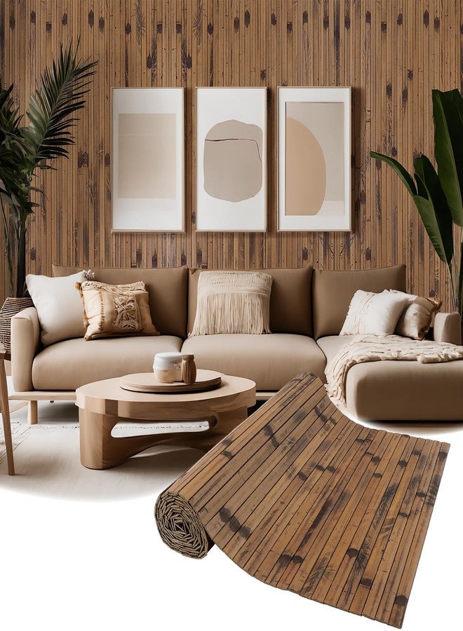 EYAYEN Natural Bamboo Wall Panel for Interior Wall Decor, Pole Wrap Wainscoting Interior Wall Cladding Panel for Kitchen Island, Bedroom, Living Room Office,Decor(16" H x 96" L, Brown Burned) - Image 1