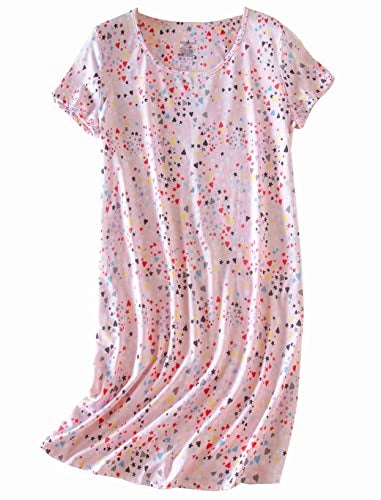 PNAEONG 3 Pack Women's Cotton Nightgown Sleepwear Short Sleeves Shirt Casual Print Sleepdress SY003-Moon+Star+Pink-2XL - Image 4