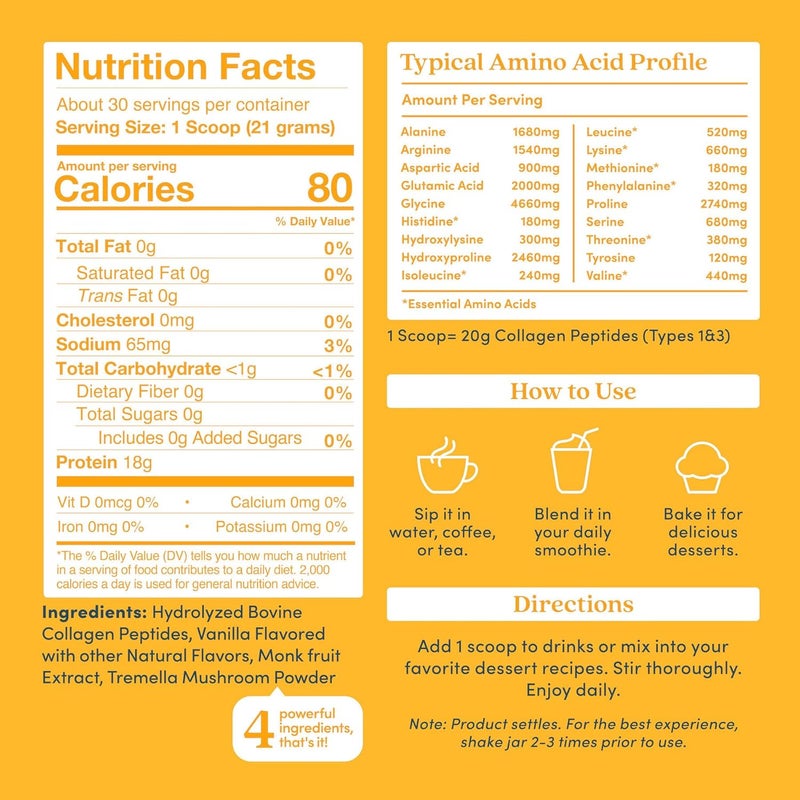 Further Food مسحوق ببتيدات الكولاجين بالفانيليا من فيرثر فود، من حيوانات رُبِيت في المراعي، مُحلل نوع 1، 3 بروتين، صحة الأمعاء، المفاصل، الشعر، البشرة، الأظافر، باليو، كيتو، خالي من السكر، 2222 أونصة - Image 2