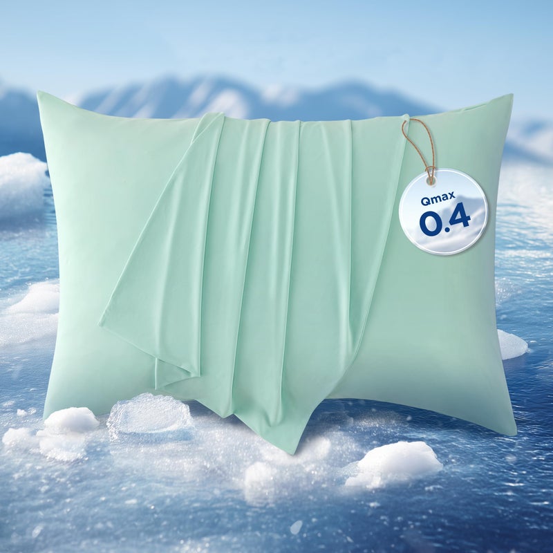 Bedsure Cooling Pillow Cases, Zipper Pillow Cases Queen Size Set of 2, Cool Pillowcases for Hot Sleepers & Night Sweats, Soft & Breathable Cold Pillow Covers for Hair & Skin, Gift, Green, 20x30 Inches - Image 1