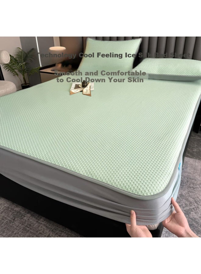 Muji Class A Cooling Ice Silk Fitted Sheet Set, 3 Pieces, For 1.8-meter Bed, Foldable, Washable, Soft Mat - Image 1