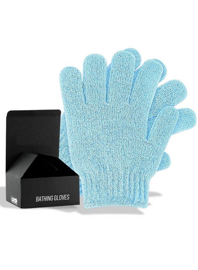 VALKYRIE 2Pcs Exfoliating Wash Gloves Dual Texture Bath Gloves for Shower Body Scrub Exfoliating Mitt Dead Skin Remover Exfoliator Mitten Natural Body Loofah Washcloth (2pcs BLUE) - Image 1