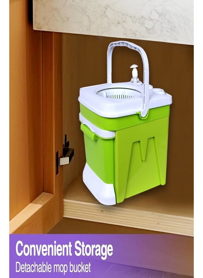 زيسكوير طقم ممسحة ودلو دوار ٢ في ١ - عصارة متينة من الفولاذ المقاوم للصدأ، ورأسان إضافيان للممسحة، لتنظيف أرضيات المنزل والمكتب بسهولة (أخضر) - Image 3