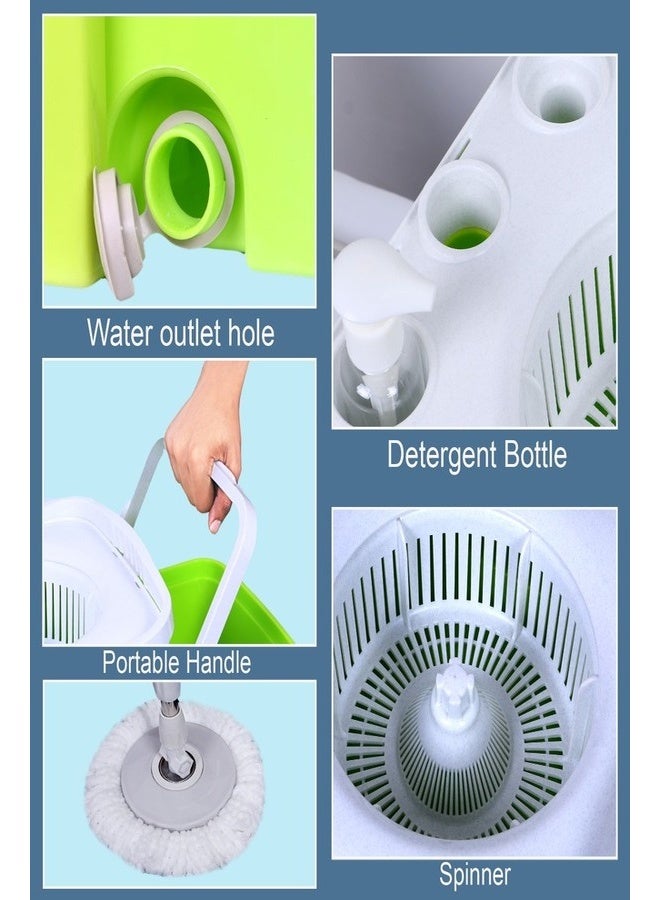 زيسكوير طقم ممسحة ودلو دوار ٢ في ١ - عصارة متينة من الفولاذ المقاوم للصدأ، ورأسان إضافيان للممسحة، لتنظيف أرضيات المنزل والمكتب بسهولة (أخضر) - Image 4