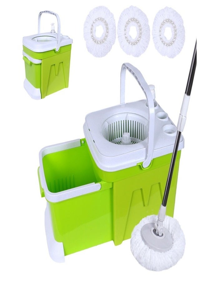 زيسكوير طقم ممسحة ودلو دوار ٢ في ١ - عصارة متينة من الفولاذ المقاوم للصدأ، ورأسان إضافيان للممسحة، لتنظيف أرضيات المنزل والمكتب بسهولة (أخضر) - Image 1
