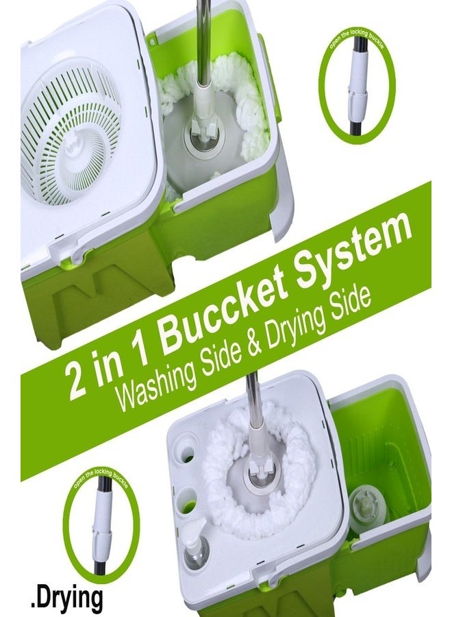 زيسكوير طقم ممسحة ودلو دوار ٢ في ١ - عصارة متينة من الفولاذ المقاوم للصدأ، ورأسان إضافيان للممسحة، لتنظيف أرضيات المنزل والمكتب بسهولة (أخضر) - Image 2