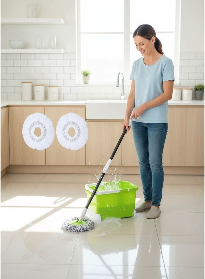 ZEESQUARE Spin Mop & Bucket Set 2-in-1 – Durable Stainless Steel Wringer, 2 Extra Mop Heads, Effortless Home and Office Floor Cleaning (Green)Spin Mop & Bucket Set 2-in-1 – Durable Stainless Steel Wringer, 2 Extra Mop Heads, Effortless Home and Office Floor Cleaning (Green) - Image 5