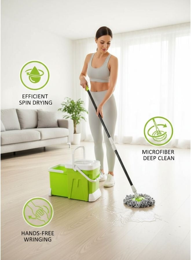 ZEESQUARE Spin Mop & Bucket Set 2-in-1 – Durable Stainless Steel Wringer, 2 Extra Mop Heads, Effortless Home and Office Floor Cleaning (Green)Spin Mop & Bucket Set 2-in-1 – Durable Stainless Steel Wringer, 2 Extra Mop Heads, Effortless Home and Office Floor Cleaning (Green) - Image 4