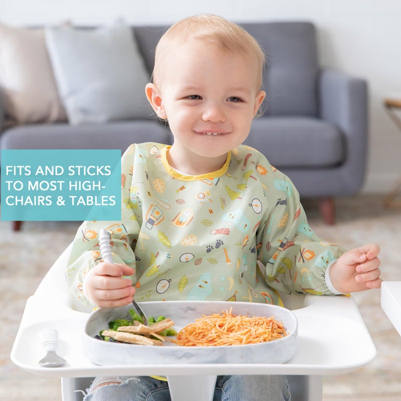 Bumkins Toddler and Baby Suction Plate, Silicone Grip Dish Large Tray for Big Kids, Fits Most Highchairs, Essential Children Feeding Supplies, Non Skid Sticky Bottom, Platinum Silicone, Marble - Image 3