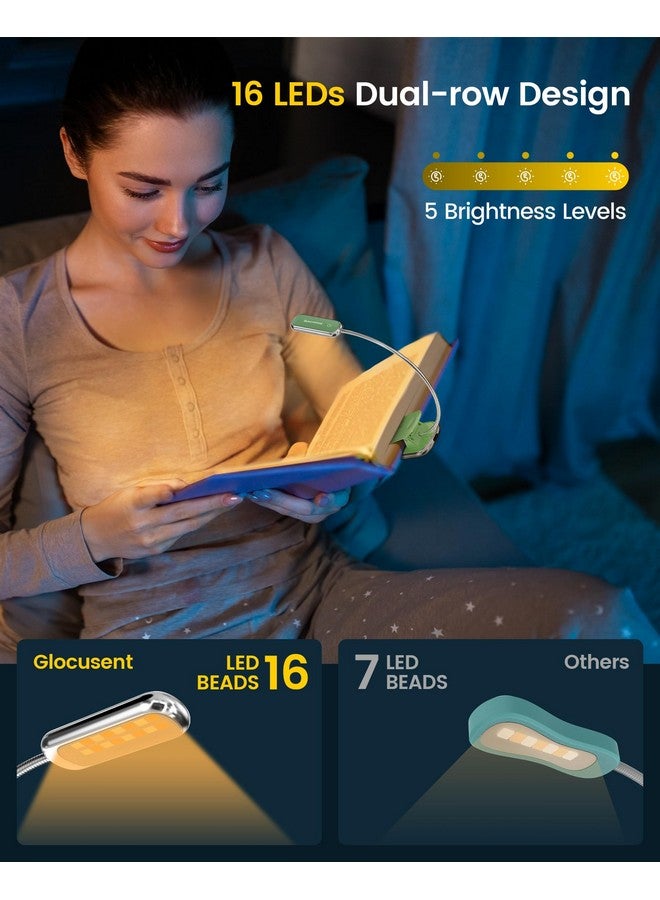 Glocusent Posh Premium Book Light for Reading in Bed with Timer, 16-LED Rechargeable Reading Light Runs 160hrs, 1800K Eyecaring Clip on Book Light, 3 Colors & 5 Brightness Levels, Perfect for Readers - Image 2
