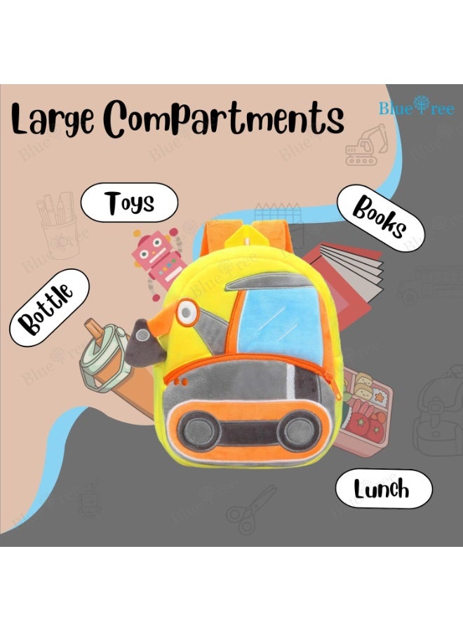 blue tree School Bag for Cute kids for (1-6 Years), Soft Plush Excavator Truck Bag for toddlers, Embroidery Travel Backpack for Baby Boys and Girls - Image 5