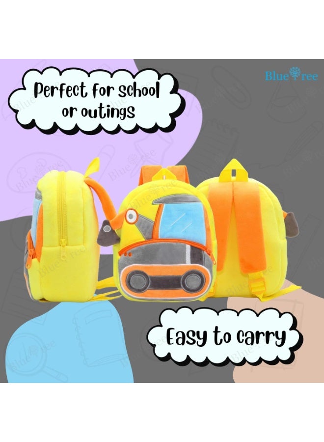 blue tree School Bag for Cute kids for (1-6 Years), Soft Plush Excavator Truck Bag for toddlers, Embroidery Travel Backpack for Baby Boys and Girls - Image 4