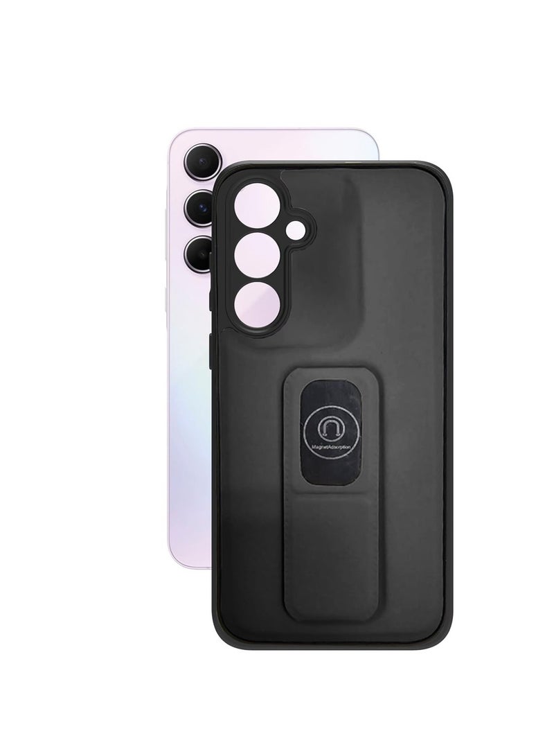 Techie Stylish TPU Silicone Back Cover Case with Magnetic Secure Hand Grip Kickstand for Samsung Galaxy A16 – Black - Image 2