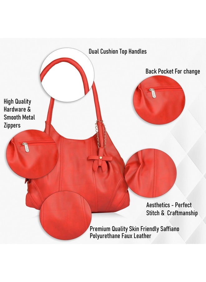 Fostelo Fostelo Women's Vegan Leather Classics Handbags Shoulder Hobo Bag Ladies Purse (Red) (Large)  - Image 2