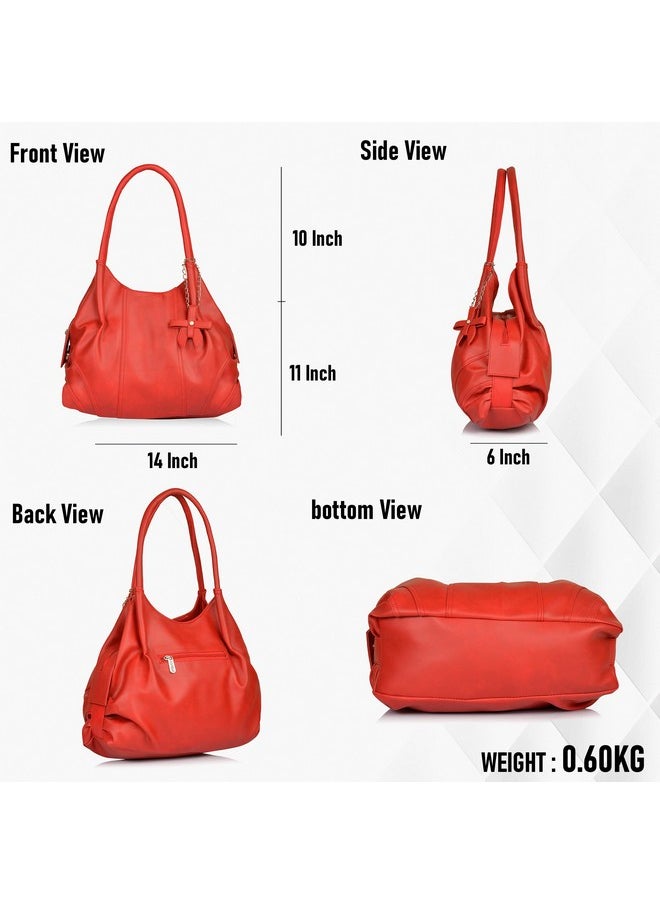 Fostelo Fostelo Women's Vegan Leather Classics Handbags Shoulder Hobo Bag Ladies Purse (Red) (Large)  - Image 3