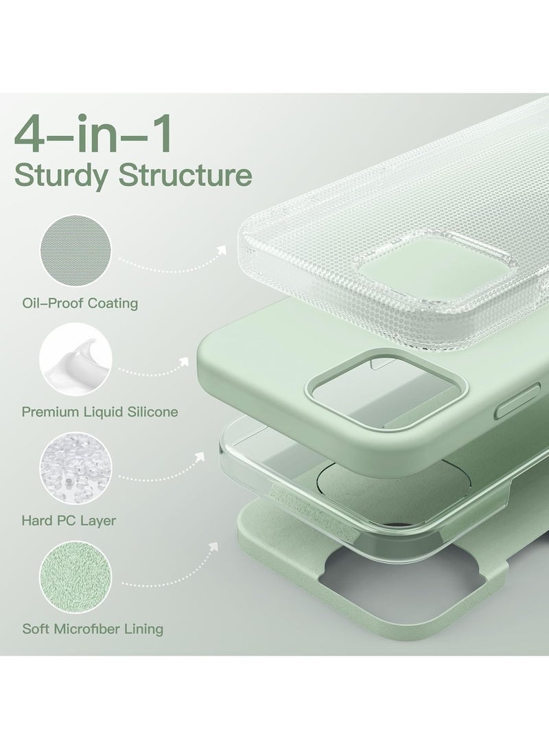 أكاليكس جراب سيليكون متوافق مع iPhone 12/12 Pro، سيليكون سائل رفيع، طبقات من المطاط الهلامي الناعم المقاوم للصدمات، جراب حماية للهاتف مع بطانة من مادة TPU (أخضر فاتح) - Image 4