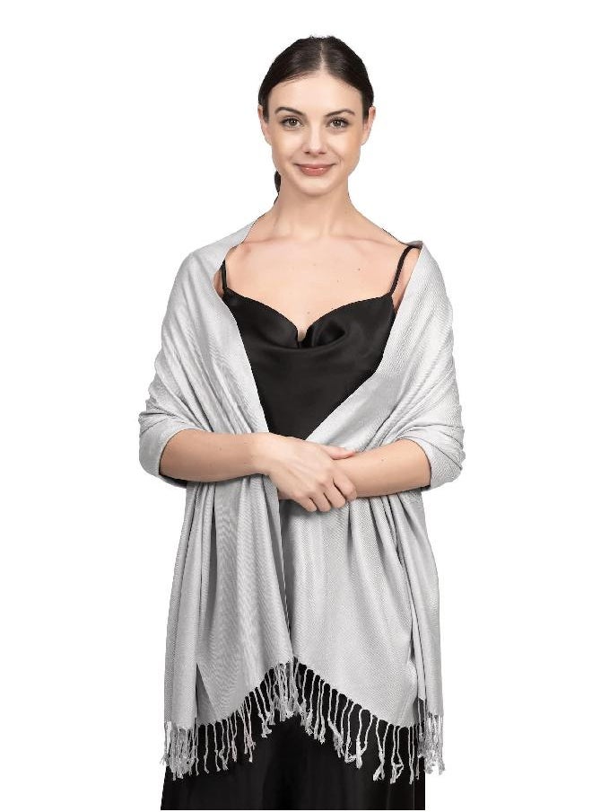 Achillea Achillea Large Soft Silky Pashmina Shawl Wrap Scarf in Solid Colors (Silver Grey)  - Image 1