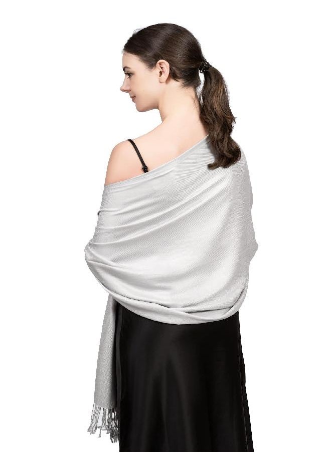 Achillea Achillea Large Soft Silky Pashmina Shawl Wrap Scarf in Solid Colors (Silver Grey)  - Image 2