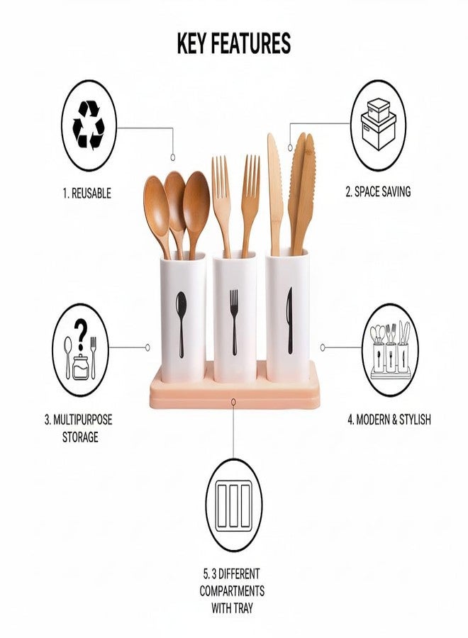 PEAKTASTE طقم منظم أدوات المطبخ البلاستيكي من بيكتاست، 3 أكواب، حامل أدوات المائدة مع فتحات تصريف ذاتي لسطح المطبخ وطاولة الطعام (1) - Image 5