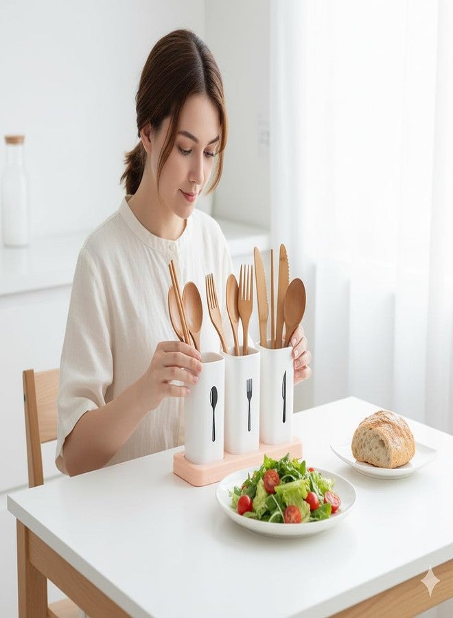 PEAKTASTE طقم منظم أدوات المطبخ البلاستيكي من بيكتاست، 3 أكواب، حامل أدوات المائدة مع فتحات تصريف ذاتي لسطح المطبخ وطاولة الطعام (1) - Image 4