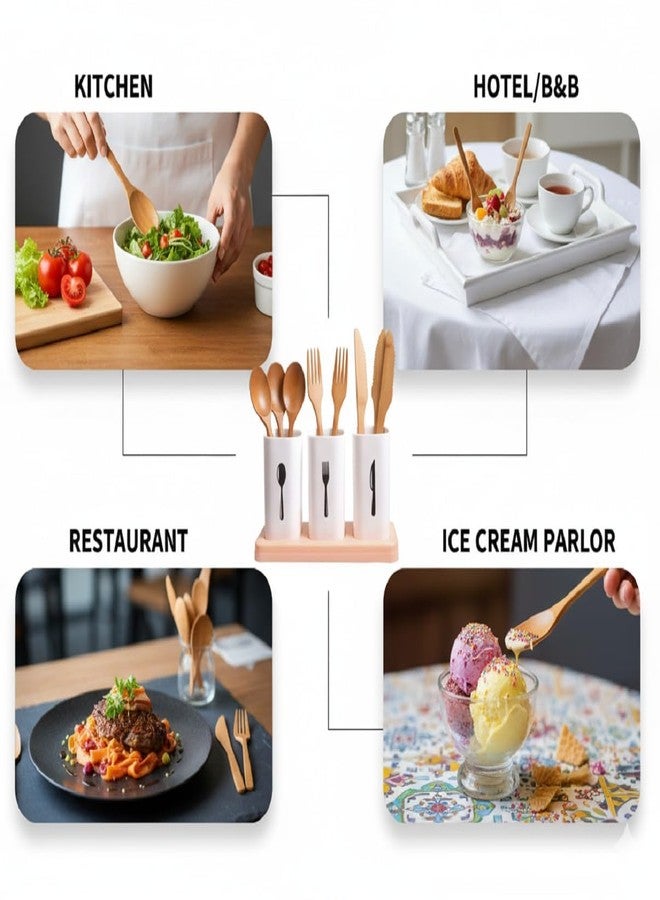 PEAKTASTE طقم منظم أدوات المطبخ البلاستيكي من بيكتاست، 3 أكواب، حامل أدوات المائدة مع فتحات تصريف ذاتي لسطح المطبخ وطاولة الطعام (1) - Image 2