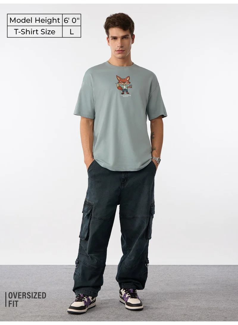 ذا سوليد ستور The Souled Store: Hating Fox Men and Boys Half Sleeves Round Neck Graphic Printed Cotton Oversized Lightweight Casual Streetwear T-Shirt
