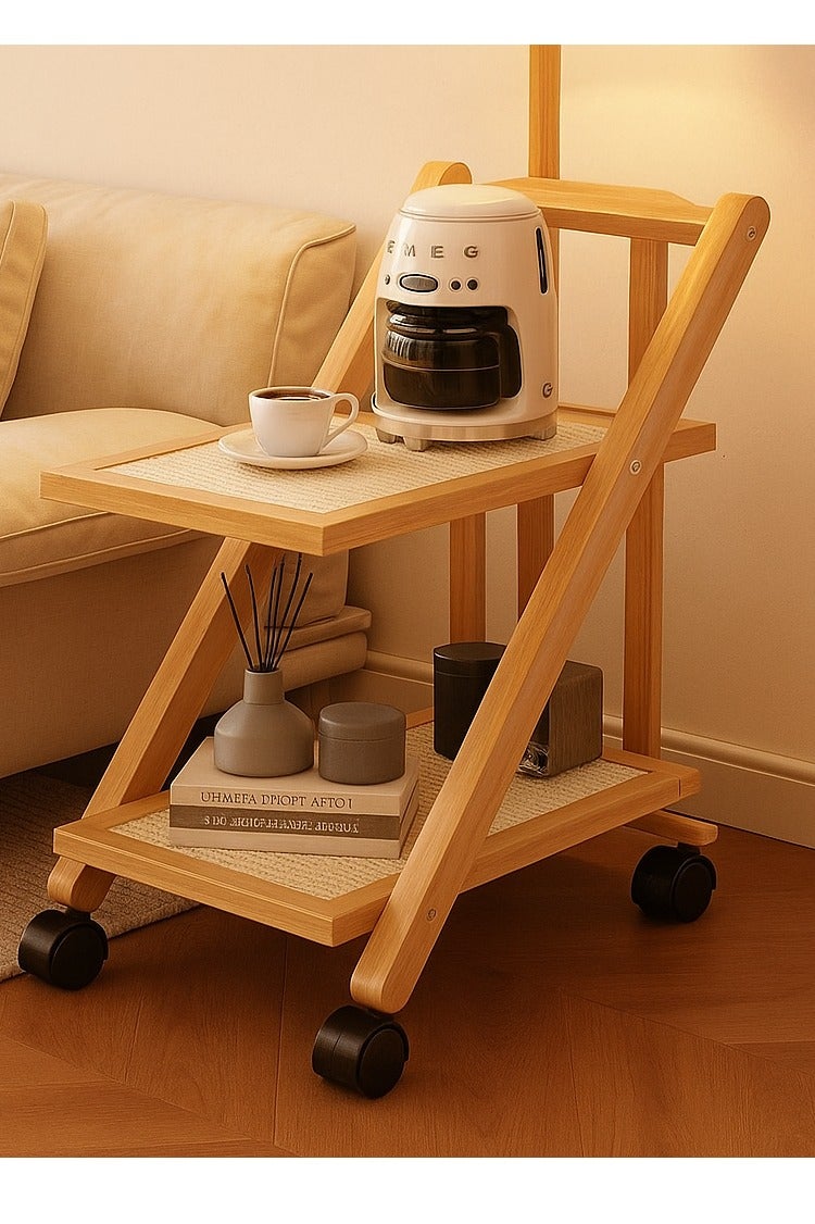 Generic 𝐅𝐅𝐃 2 Tier End Table with Rolling Casters, Multi-Functional Storage & 360° Rotating Wheels – Bamboo Side Table for Small Spaces, Living Room, Bedroom, Home Office  - Image 1