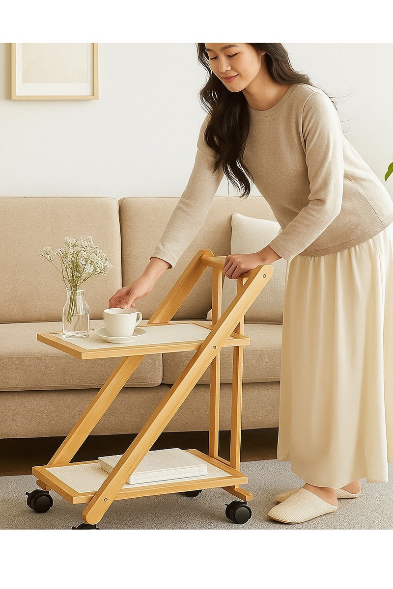 Generic 𝐅𝐅𝐃 2 Tier End Table with Rolling Casters, Multi-Functional Storage & 360° Rotating Wheels – Bamboo Side Table for Small Spaces, Living Room, Bedroom, Home Office  - Image 4