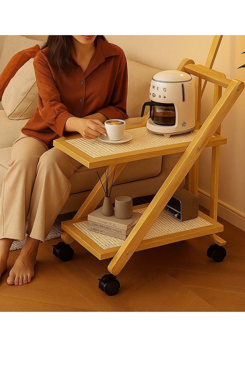 Generic 𝐅𝐅𝐃 2 Tier End Table with Rolling Casters, Multi-Functional Storage & 360° Rotating Wheels – Bamboo Side Table for Small Spaces, Living Room, Bedroom, Home Office  - Image 5