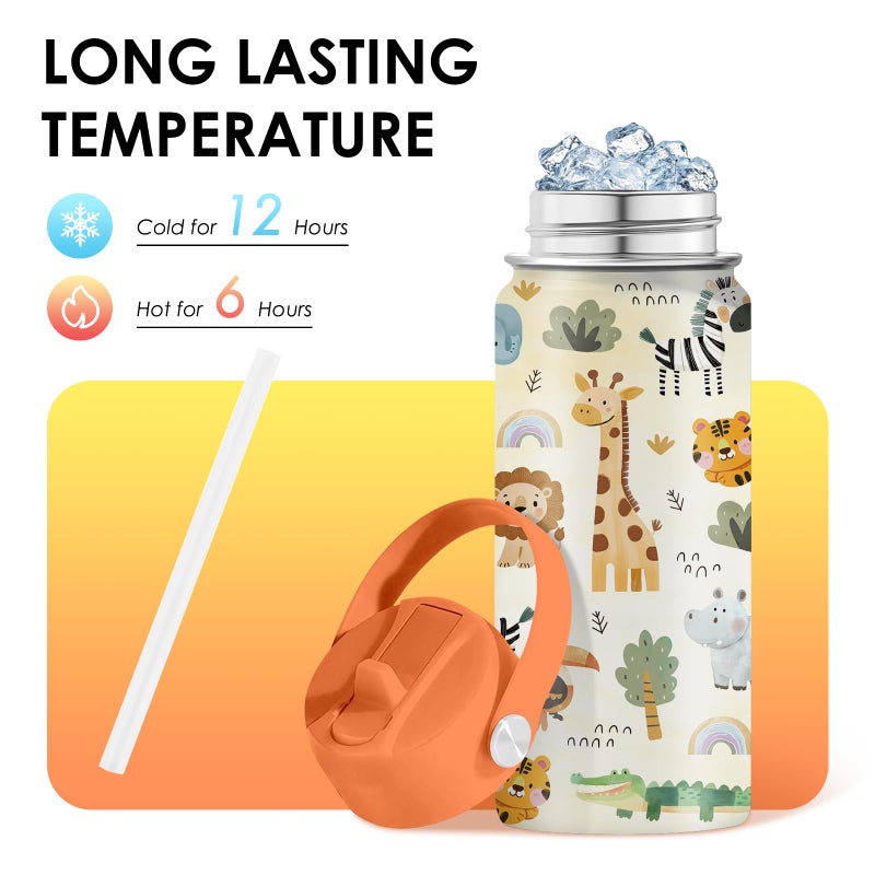 xiiai 16oz Kids Wild Animal Water Bottle with Straw Lid, Stainless Steel Insulated Tumbler, Leakproof, BPA-Free, for Boys & Girls, Travel - Forest Friends Nature Lovers Birthday Gift Cup (1pc) - Image 4