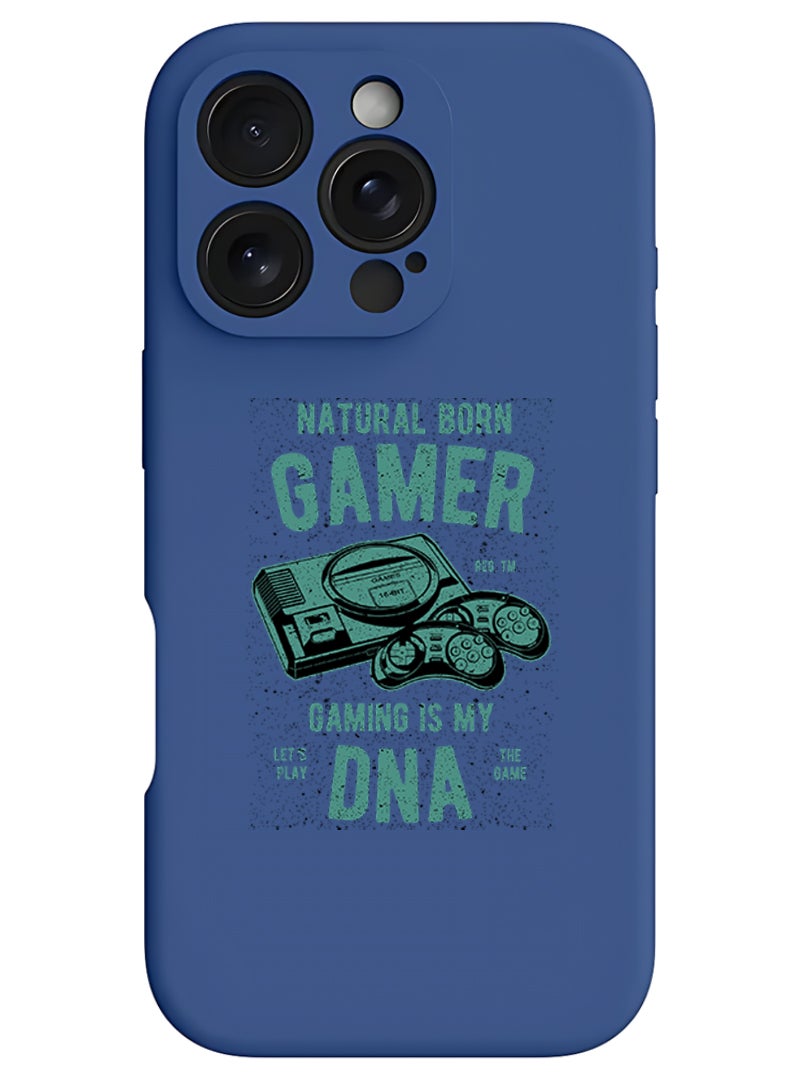 Theodor iPhone 16 Pro Max Blue Protective Slim Fit Case Liquid Silicone Cover with Full Body Protection Anti-Scratch Shockproof Case For iPhone - Natural born gamer - Image 1