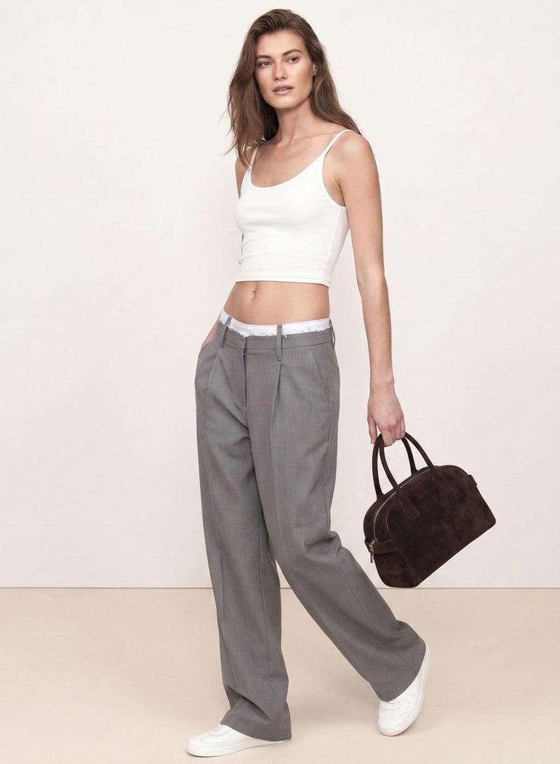 trendyol Gray Waist Detailed Wideleg Trousers - Image 2