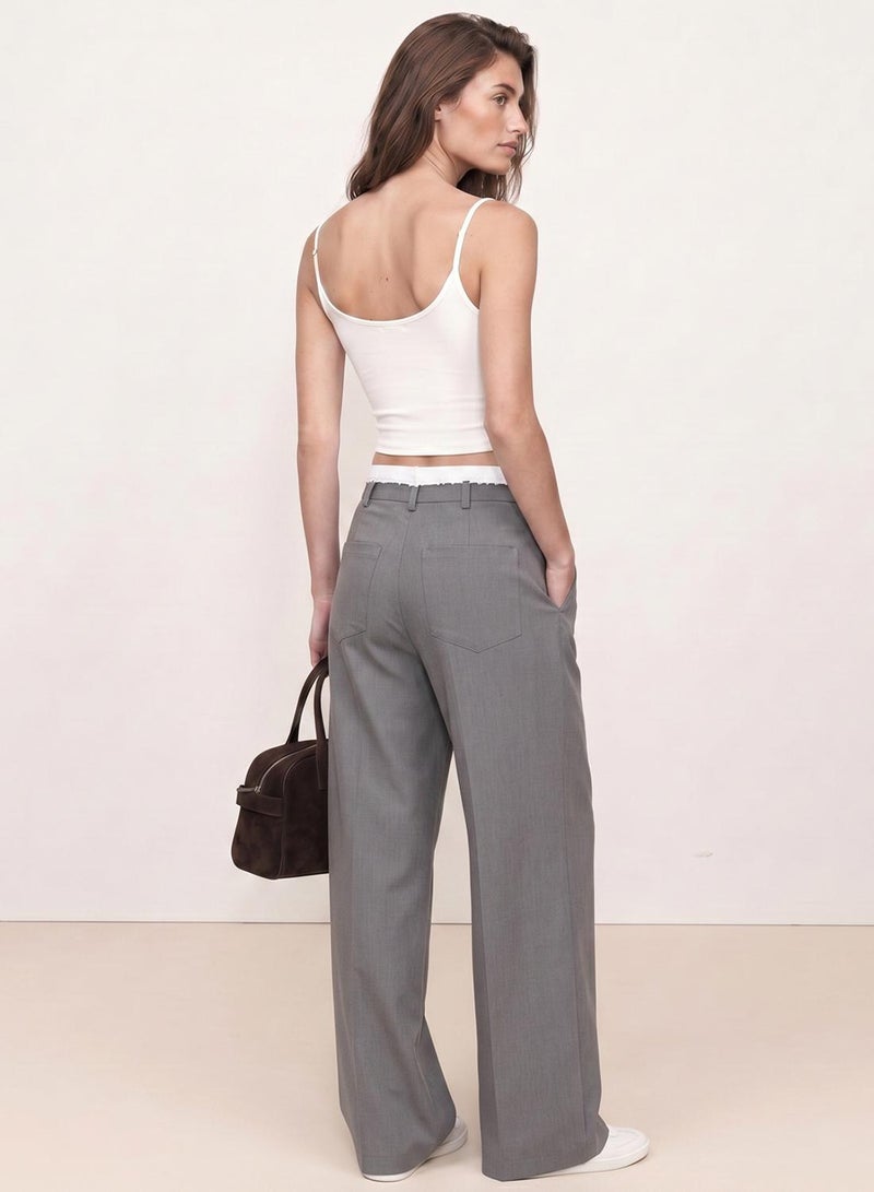 trendyol Gray Waist Detailed Wideleg Trousers - Image 3