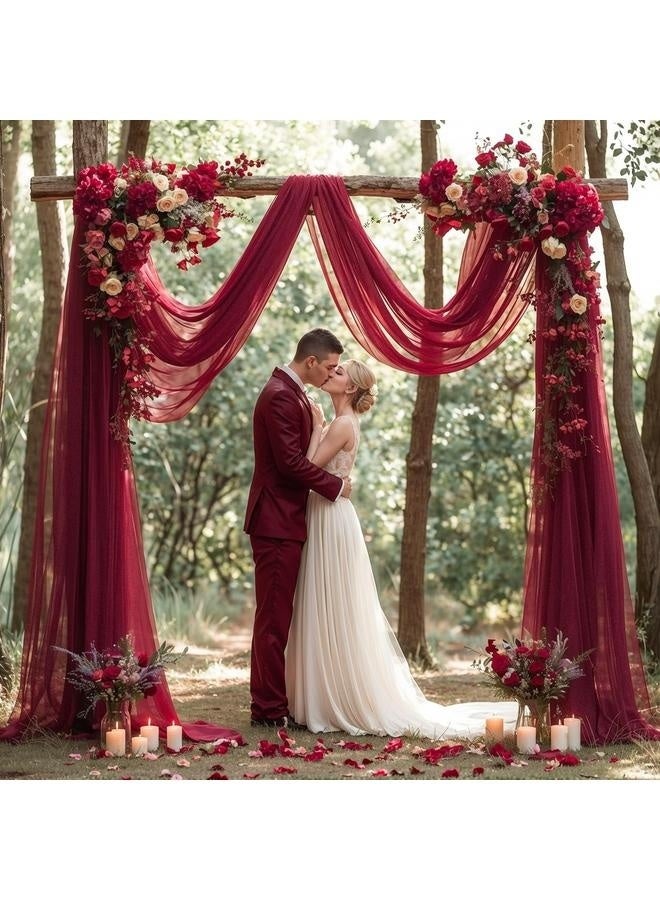 Wedding Arch Draping Fabric, 1 Panel Burgundy Sheer Backdrop Curtain Tulle Fabric Drapery for Arbor Wedding Archway Ceremony Party Ceiling Decor Backdrop  - Image 3