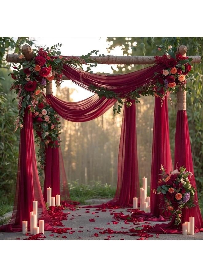 Wedding Arch Draping Fabric, 1 Panel Burgundy Sheer Backdrop Curtain Tulle Fabric Drapery for Arbor Wedding Archway Ceremony Party Ceiling Decor Backdrop  - Image 4