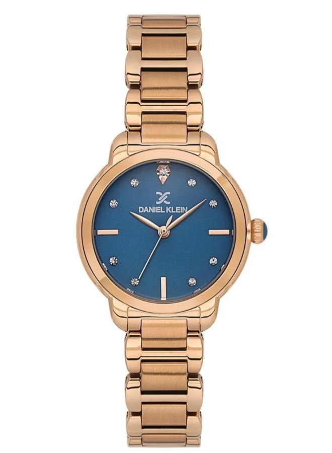 DANIEL KLEIN Women's Stainless Steel Rose Gold Alloy Case Analog Blue Round Sunray Dial Japanese Quartz Premium 30 Meters Water Resistant