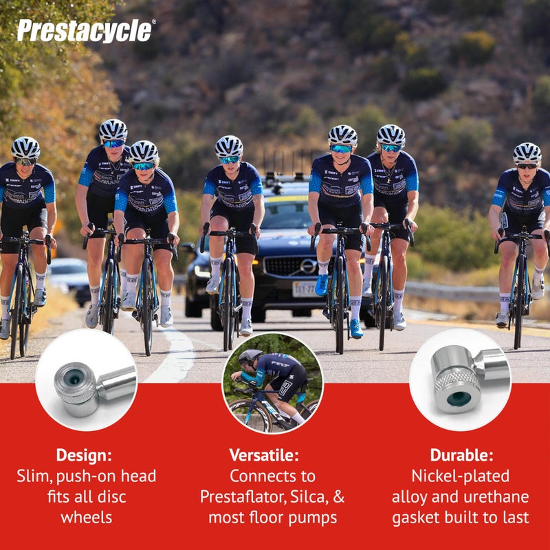 Prestacycle Disc Wheel Mini Presta Head â€“ Compact Alloy Presta Valve Adapter with Urethane Gasket â€“ For Prestaflator & Floor Pumps â€“ Fits All Disc Wheels â€“ Schrader Thread Compatible - Image 4