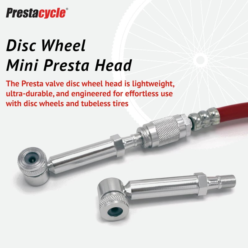Prestacycle Disc Wheel Mini Presta Head â€“ Compact Alloy Presta Valve Adapter with Urethane Gasket â€“ For Prestaflator & Floor Pumps â€“ Fits All Disc Wheels â€“ Schrader Thread Compatible - Image 2