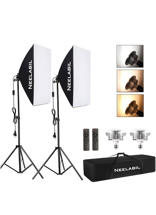 NEELABIL Photography Studio Light Photo Softbox Lighting Kit With 80 Inch Stand E27 Socket Remote  - Image 1