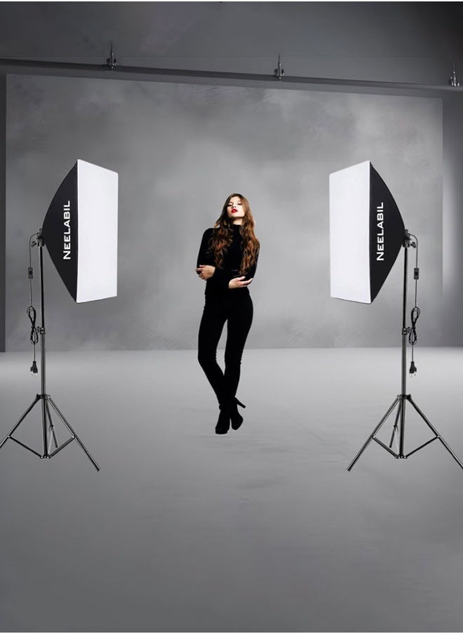 NEELABIL Photography Studio Light Photo Softbox Lighting Kit With 80 Inch Stand E27 Socket Remote  - Image 2