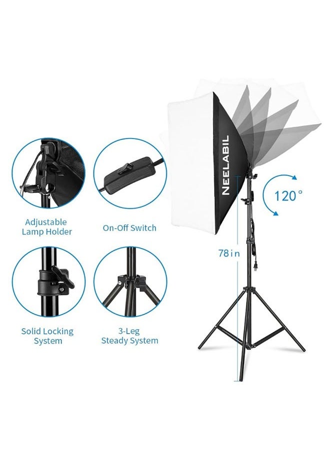 Photography Studio Light Photo Softbox Lighting Kit With 80 Inch Stand E27 Socket Remote