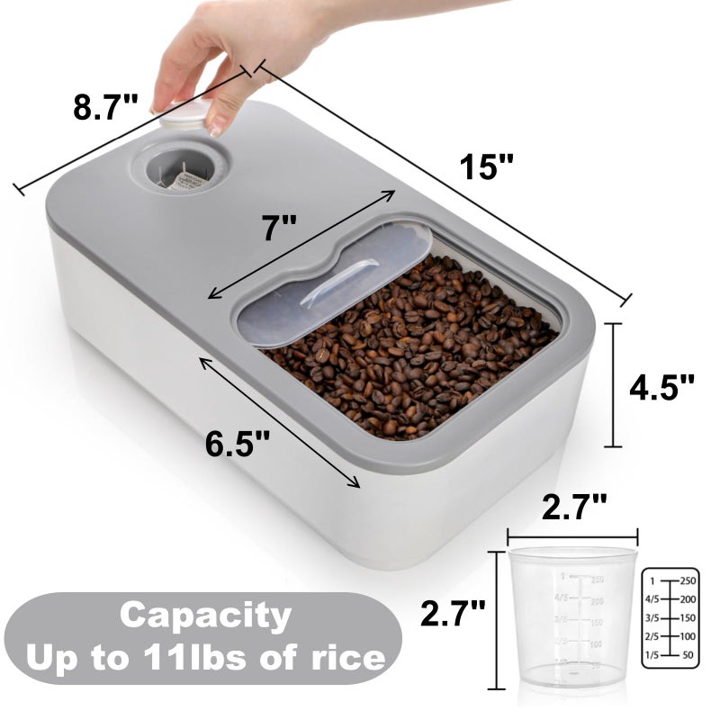 ELFULLY Rice Storage Container, 11 Lbs Plastic Airtight Rice Dispenser with Measuring Cup, Dry Food Storage Bucket Box with Lid, Flour Bin Pet Food Container, Kitchen Organizer for Grain Cereal, White - Image 2