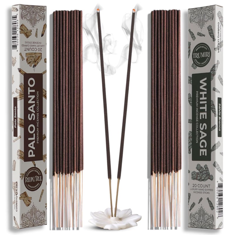 TRUMIRI Trumiri Incense Sticks  Combo Pack of 40 InsenceSticks  20 Palo Santo  20 White Sage  Cleansing Insense  Insents  Incents  Inscense  Incence  Incienso  All Natural Non Toxic Incense Sticks 