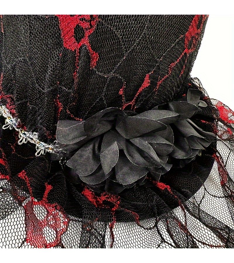 Black Skull Mesh Linen Halloween Top Hat With Veil For Costume Party Festival Christmas New Year Valentine Adult Event - Image 5
