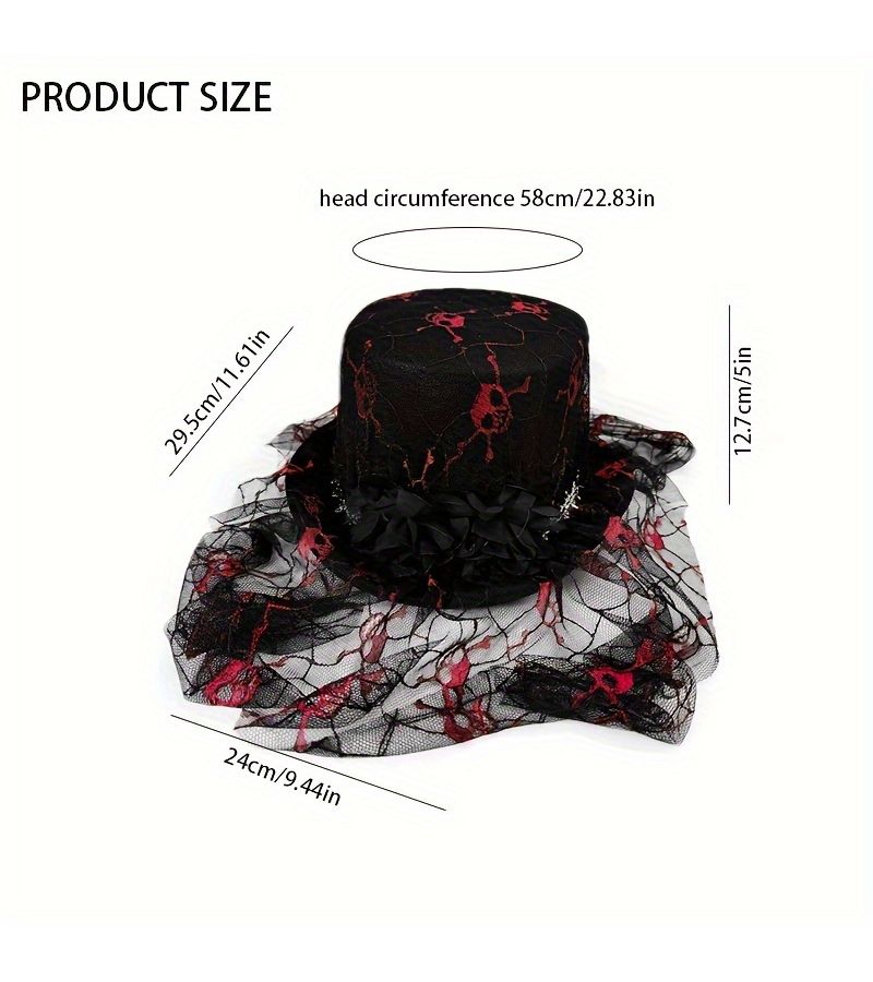 Black Skull Mesh Linen Halloween Top Hat With Veil For Costume Party Festival Christmas New Year Valentine Adult Event - Image 3