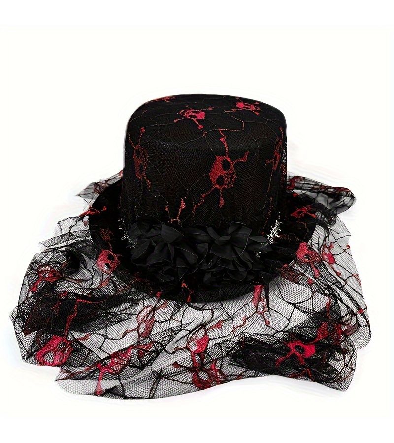 Black Skull Mesh Linen Halloween Top Hat With Veil For Costume Party Festival Christmas New Year Valentine Adult Event - Image 1