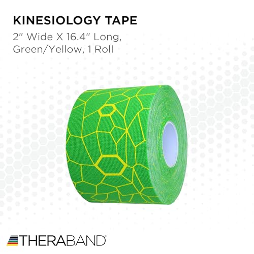 THERABAND Kinesiology Tape, Waterproof Physio Tape for Muscle & Joint Support, Standard Roll with XactStretch Application Indicators, 2 Inch x 16.4 Foot Roll, Electric Green/Yellow - Image 2