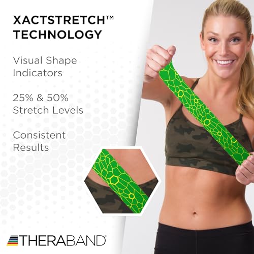 THERABAND Kinesiology Tape, Waterproof Physio Tape for Muscle & Joint Support, Standard Roll with XactStretch Application Indicators, 2 Inch x 16.4 Foot Roll, Electric Green/Yellow - Image 5